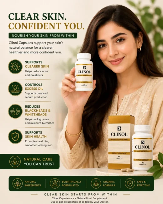 Clinol Capsules Clear Skin Lifestyle Clinol Capsules lifestyle image for clearer healthier looking skin