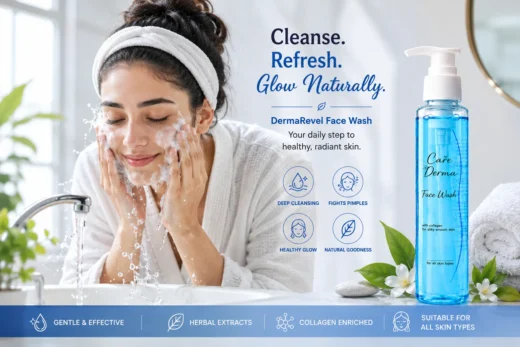 collagen-face-wash-skincare-routine Woman using collagen face wash as part of skincare routine