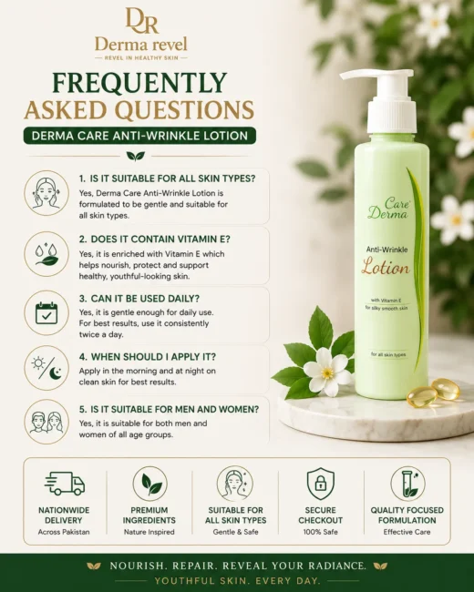 dermarevel-anti-wrinkle-lotion-faq Derma Care Anti Wrinkle Lotion FAQ for daily use Vitamin E and all skin types