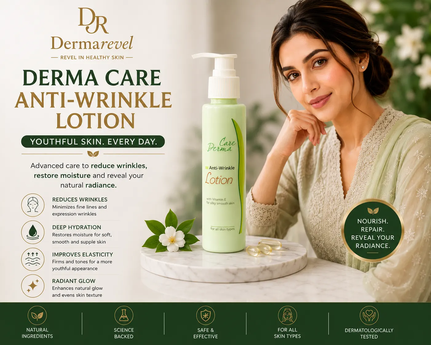 DermaRevel Anti Wrinkle Lotion Pakistan lifestyle image for youthful looking skin