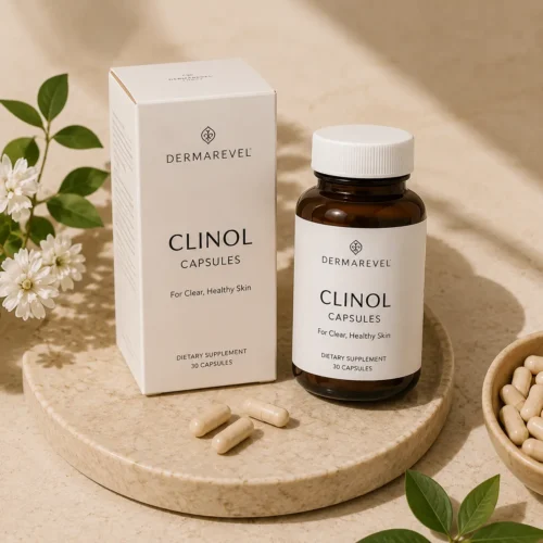 Clinol Capsules product flatlay by DermaRevel