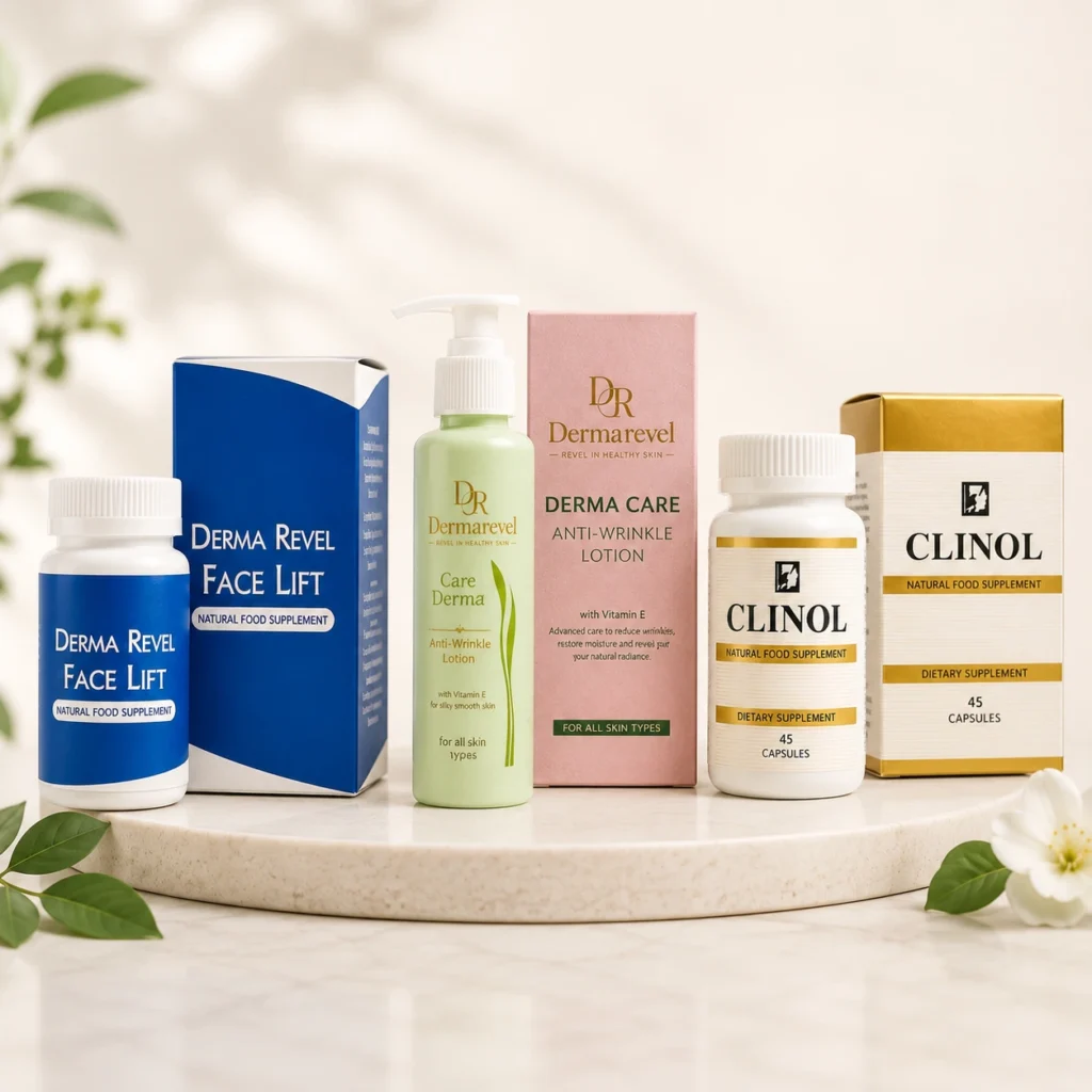 DermaRevel Daily Wellness Collection with Clinol, Face Lift Capsules and Anti-Wrinkle Lotion