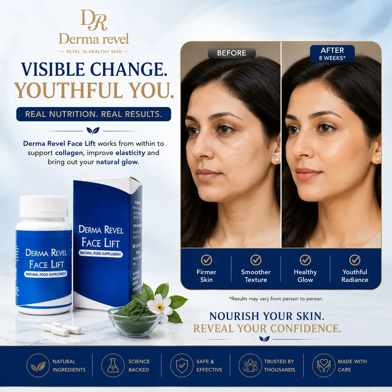 Face Lift Capsules Pakistan youthful skin appearance and radiance transformation illustration