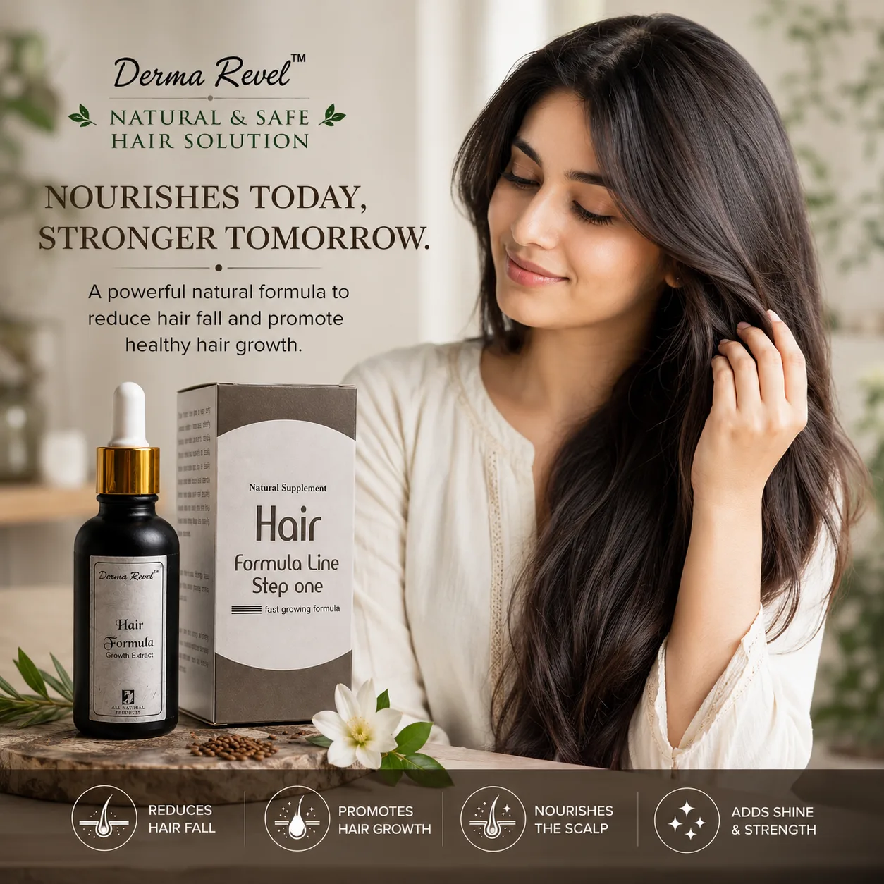 Woman with healthy hair using Hair Formula Line Step One