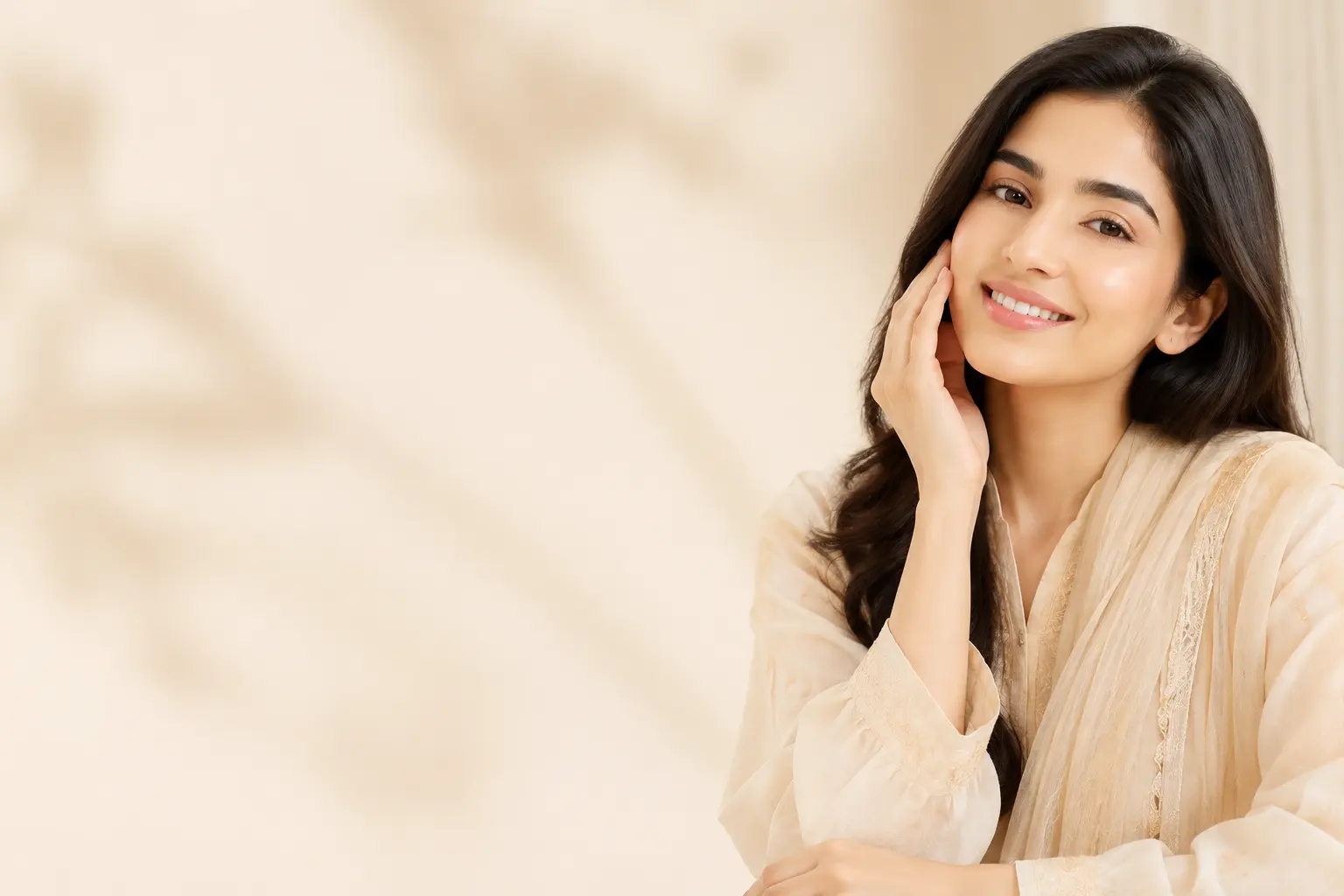 Smiling Pakistani woman with glowing skin for DermaRevel skincare quiz