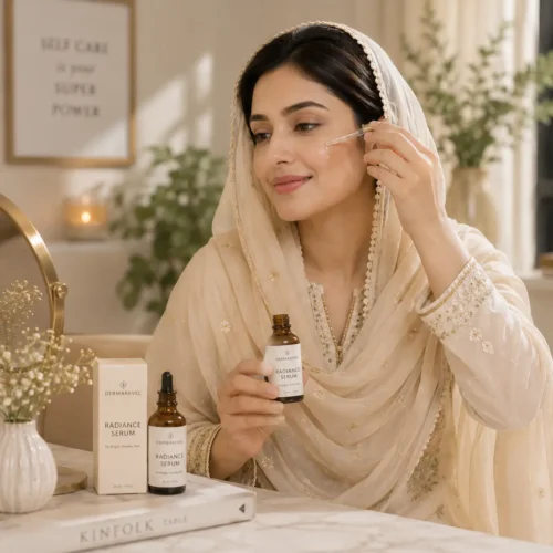 Pakistani woman during skincare routine