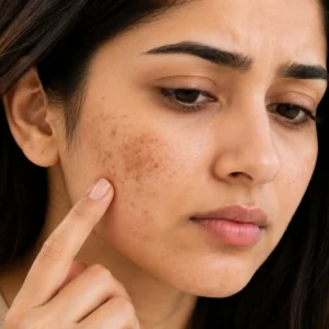 Close-up of pigmentation and dark spots on Pakistani skin