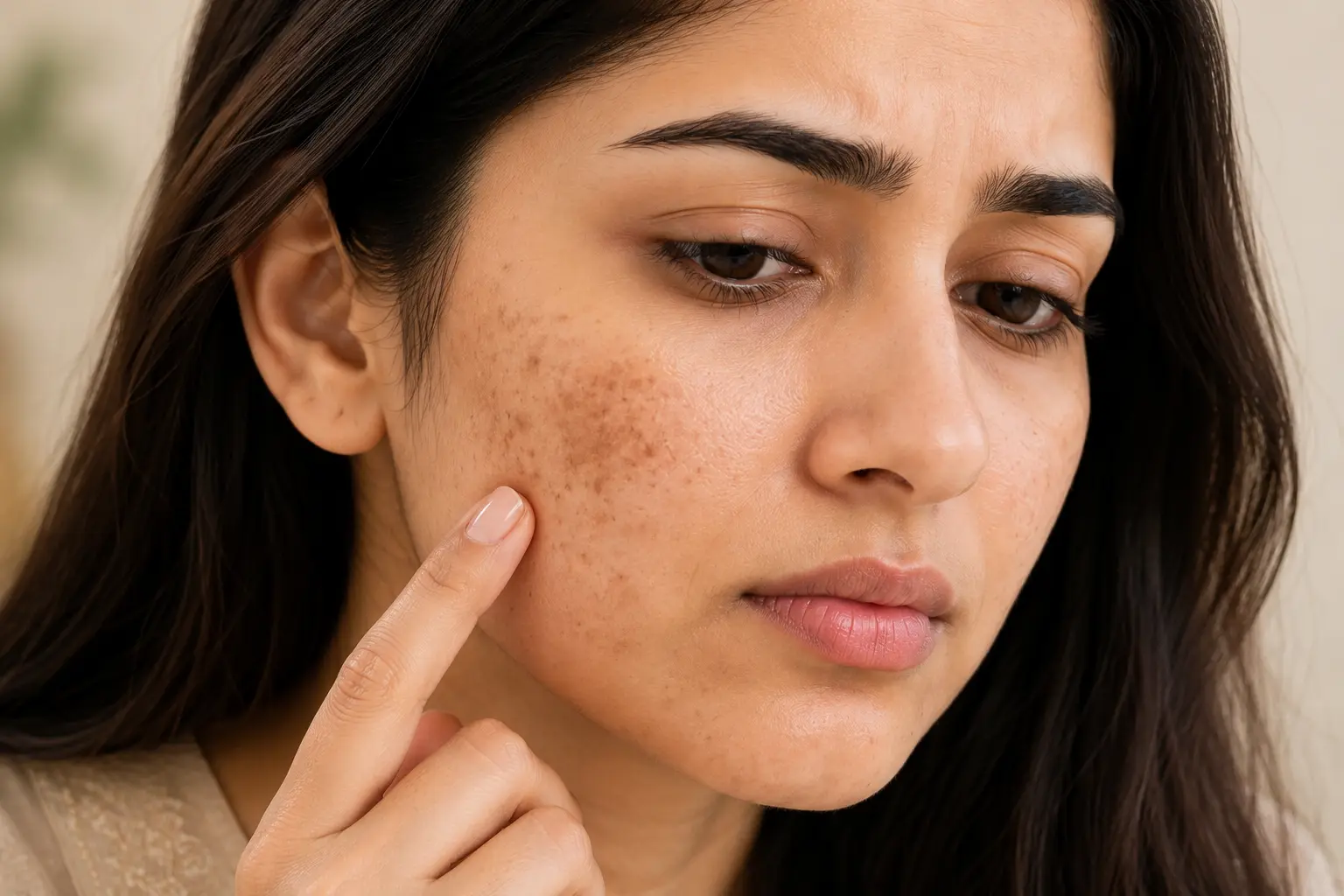 Close-up of pigmentation and dark spots on Pakistani skin