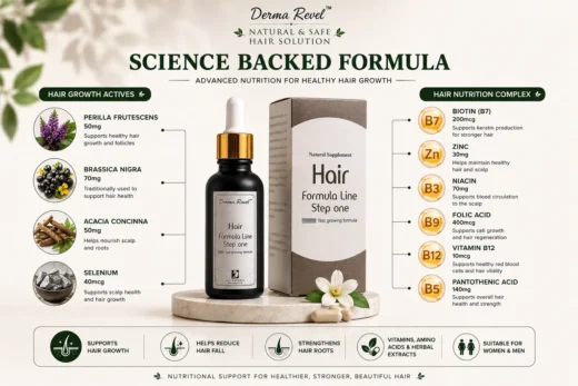 Science Backed Hair Formula Science backed ingredients in Derma Revel Hair Formula Step One