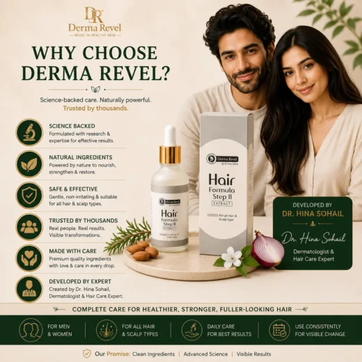 hair-formula-step-ii-extract-why-choose-dermarevel Science backed hair care formula developed by Dr Hina Sohail