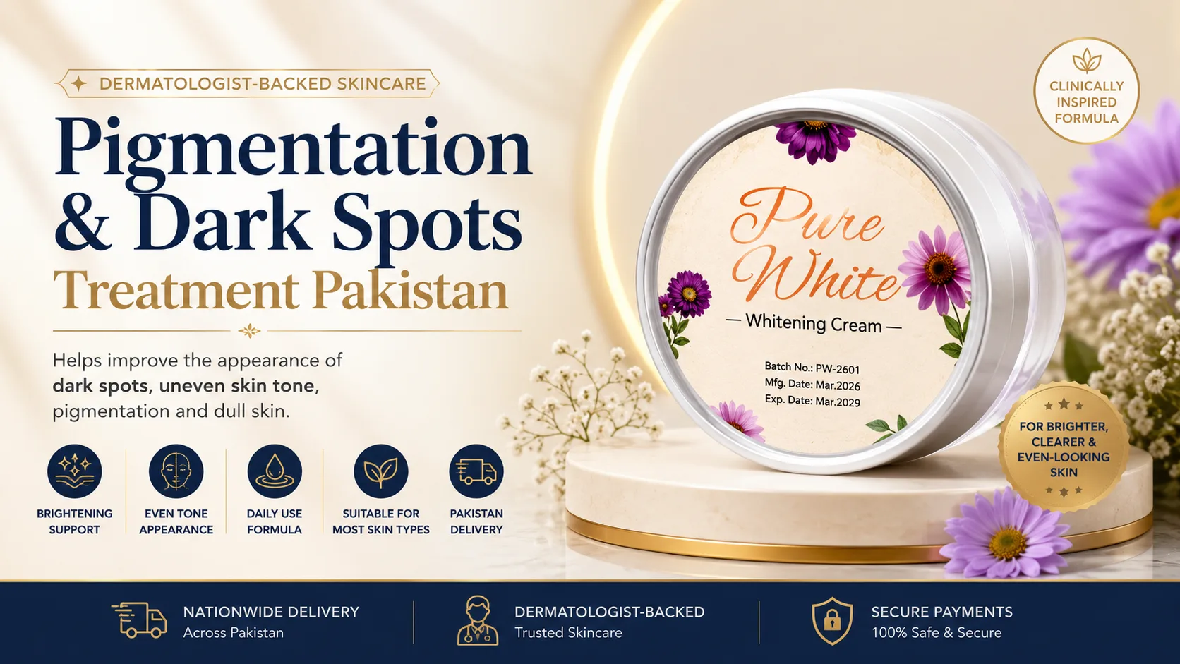 Pigmentation And Dark Spots Treatment Pakistan featuring DermaRevel Skin Brightening Cream